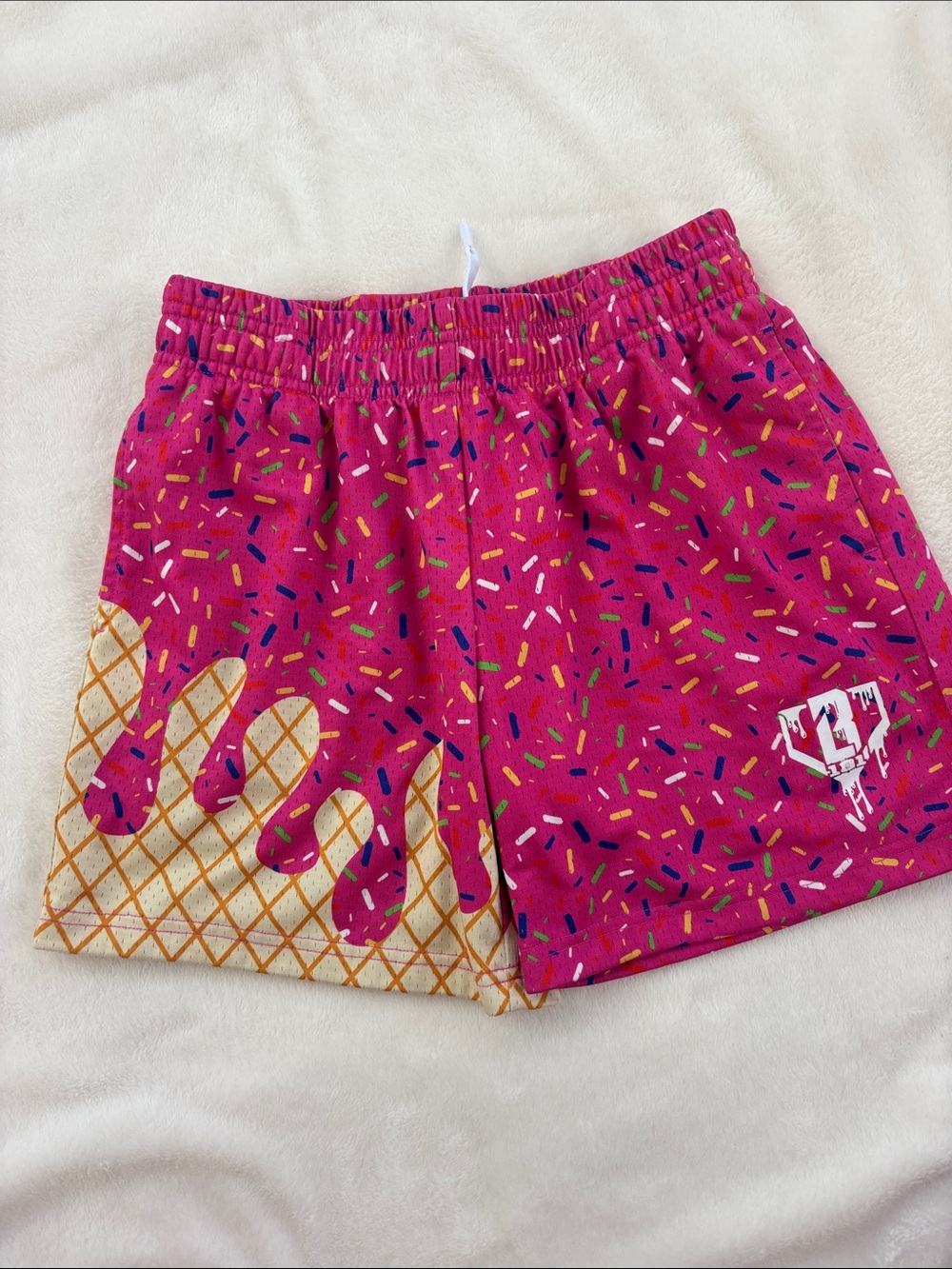 Kids Pink Sprinkle-Print Shorts with Waffle Drip Detail